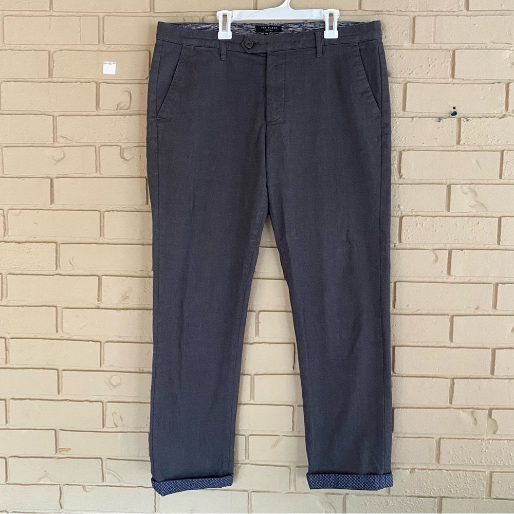 Ted Baker London Mens 34R Gray Khaki Cotton Blend Modern Pants